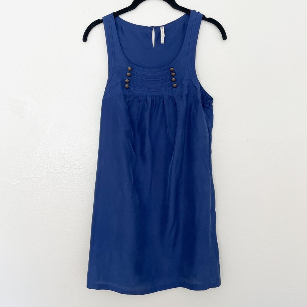 100% Silk Navy Sailor Shift Mini Dress